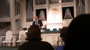 Bill Bryson speaking at First Baptist Church Decatur, Oct. 11, 2013. 